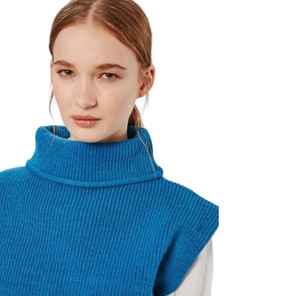 DeLUC Cropped Knit Turtleneck Vest Petrol Blue Sz S | Fall Layering Piece NWT - Picture 2 of 11